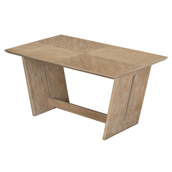 English Elm Trexm Six Piece Retro Dining Set Rubberwood Trestle Table Four Chairs Bench Seats Natural Wood Wash ST000127AAD