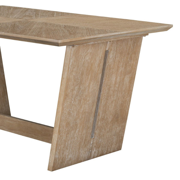 English Elm Trexm Six Piece Retro Dining Set Rubberwood Trestle Table Four Chairs Bench Seats Natural Wood Wash ST000127AAD