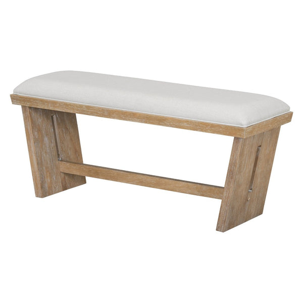 English Elm Trexm Six Piece Retro Dining Set Rubberwood Trestle Table Four Chairs Bench Seats Natural Wood Wash ST000127AAD