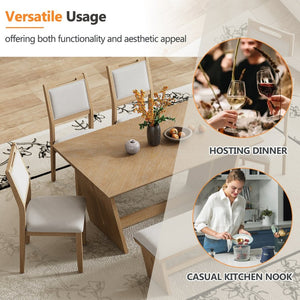 English Elm Trexm Six Piece Retro Dining Set Rubberwood Trestle Table Four Chairs Bench Seats Natural Wood Wash ST000127AAD