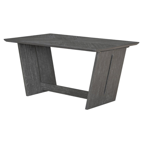 English Elm Trexm Six Piece Retro Dining Set Rubberwood Trestle Table Four Chairs Bench Seats Gray ST000127AAE
