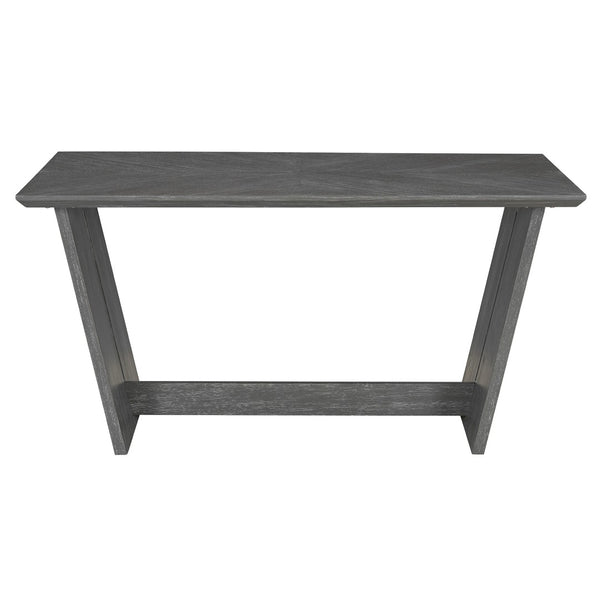 English Elm Trexm Six Piece Retro Dining Set Rubberwood Trestle Table Four Chairs Bench Seats Gray ST000127AAE