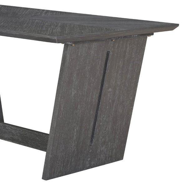English Elm Trexm Six Piece Retro Dining Set Rubberwood Trestle Table Four Chairs Bench Seats Gray ST000127AAE