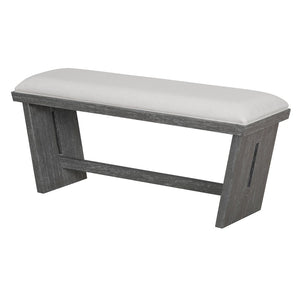 English Elm Trexm Six Piece Retro Dining Set Rubberwood Trestle Table Four Chairs Bench Seats Gray ST000127AAE