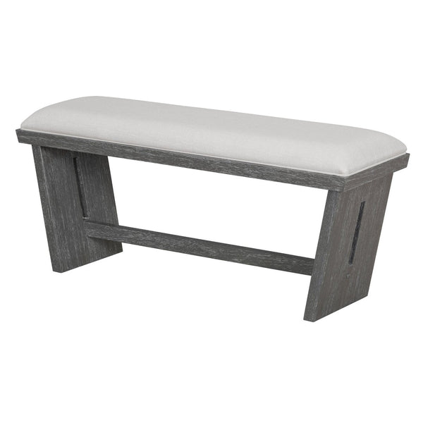 English Elm Trexm Six Piece Retro Dining Set Rubberwood Trestle Table Four Chairs Bench Seats Gray ST000127AAE