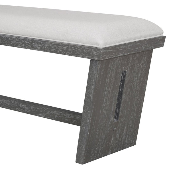 English Elm Trexm Six Piece Retro Dining Set Rubberwood Trestle Table Four Chairs Bench Seats Gray ST000127AAE