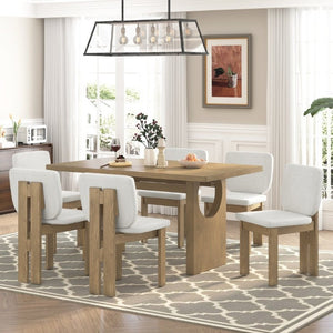 English Elm Trexm Seven Piece Farmhouse Dining Set Ash Veneer Trestle Table Six Upholstered Chairs ST000133AAD-2026