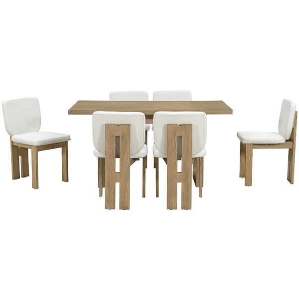 English Elm Trexm Seven Piece Farmhouse Dining Set Ash Veneer Trestle Table Six Upholstered Chairs ST000133AAD-2026