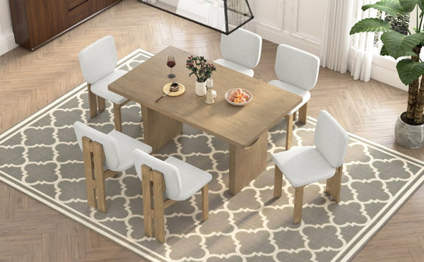 English Elm Trexm Seven Piece Farmhouse Dining Set Ash Veneer Trestle Table Six Upholstered Chairs ST000133AAD-2026