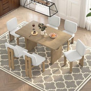English Elm Trexm Seven Piece Farmhouse Dining Set Ash Veneer Trestle Table Six Upholstered Chairs ST000133AAD-2026