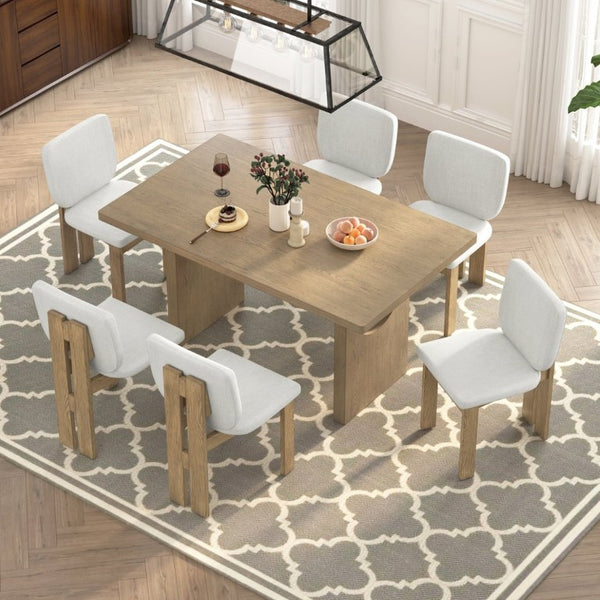 English Elm Trexm Seven Piece Farmhouse Dining Set Ash Veneer Trestle Table Six Upholstered Chairs ST000133AAD-2026