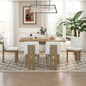 English Elm Trexm Seven Piece Farmhouse Dining Set Ash Veneer Trestle Table Six Upholstered Chairs ST000133AAD-2026