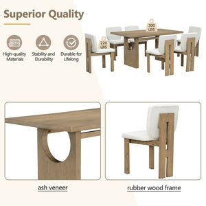 English Elm Trexm Seven Piece Farmhouse Dining Set Ash Veneer Trestle Table Six Upholstered Chairs ST000133AAD-2026
