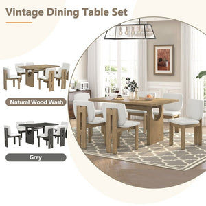 English Elm Trexm Seven Piece Farmhouse Dining Set Ash Veneer Trestle Table Six Upholstered Chairs ST000133AAD-2026