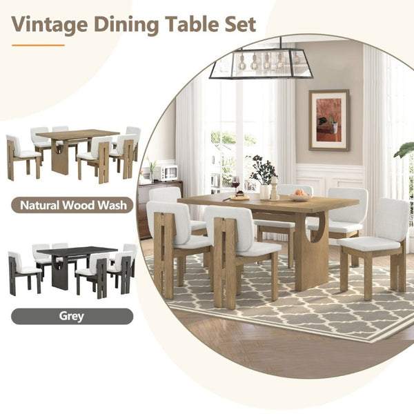 English Elm Trexm Seven Piece Farmhouse Dining Set Ash Veneer Trestle Table Six Upholstered Chairs ST000133AAD-2026