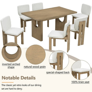 English Elm Trexm Seven Piece Farmhouse Dining Set Ash Veneer Trestle Table Six Upholstered Chairs ST000133AAD-2026