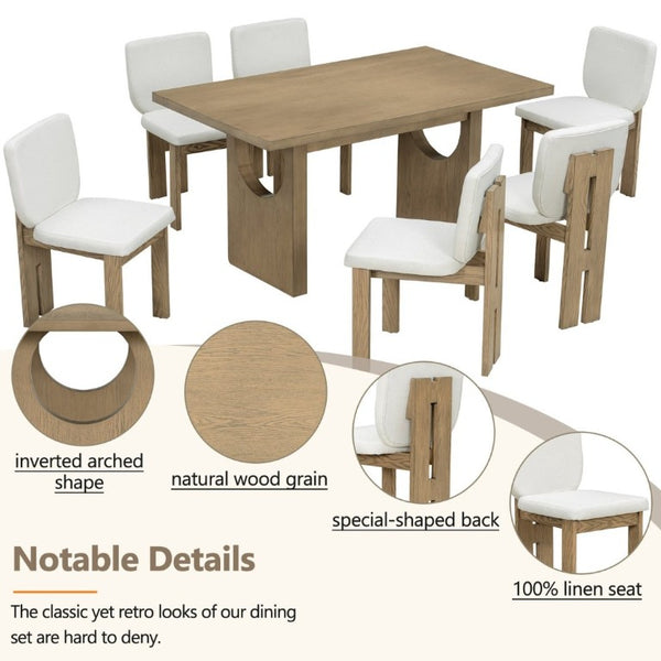 English Elm Trexm Seven Piece Farmhouse Dining Set Ash Veneer Trestle Table Six Upholstered Chairs ST000133AAD-2026