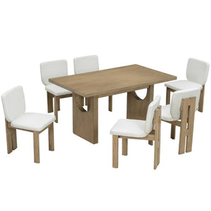 English Elm Trexm Seven Piece Farmhouse Dining Set Ash Veneer Trestle Table Six Upholstered Chairs ST000133AAD-2026