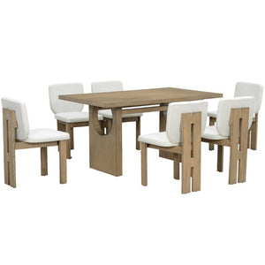 English Elm Trexm Seven Piece Farmhouse Dining Set Ash Veneer Trestle Table Six Upholstered Chairs ST000133AAD-2026