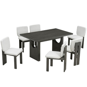 English Elm Trexm Retro Farmhouse 7 Piece Dining Set Ash Veneer Trestle Table Six Upholstered Chairs ST000133AAE-2026