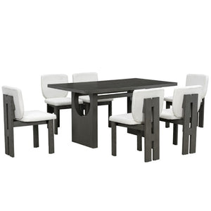 English Elm Trexm Retro Farmhouse 7 Piece Dining Set Ash Veneer Trestle Table Six Upholstered Chairs ST000133AAE-2026