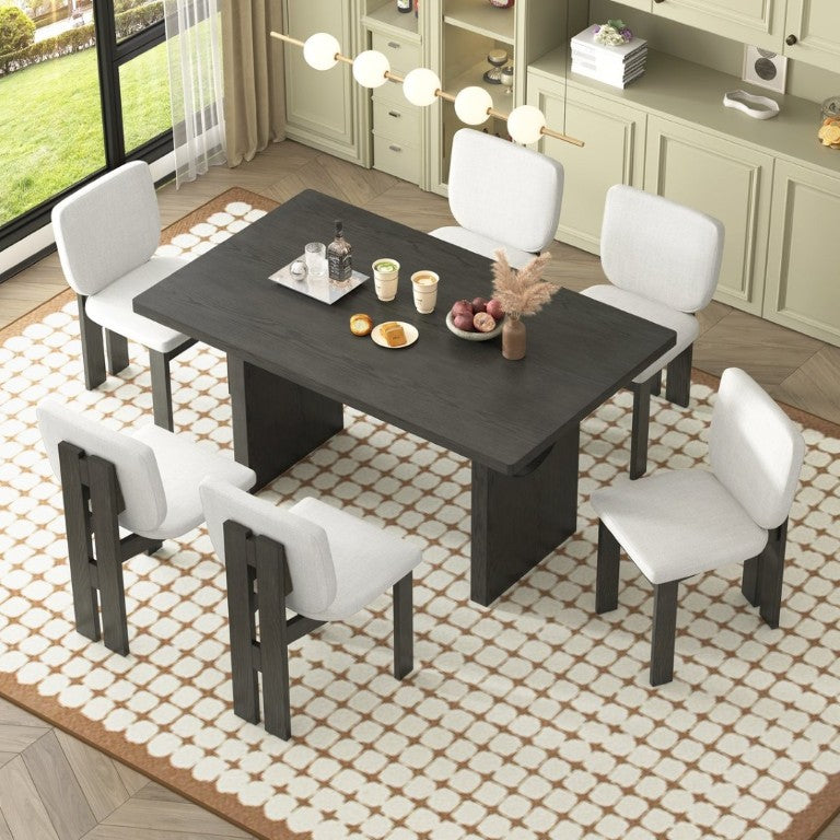 English Elm Trexm Retro Farmhouse 7 Piece Dining Set Ash Veneer Trestle Table Six Upholstered Chairs ST000133AAE-2026