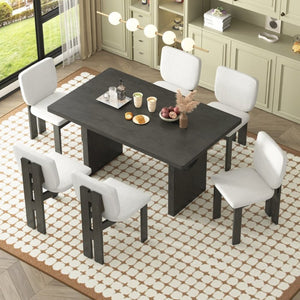 English Elm Trexm Retro Farmhouse 7 Piece Dining Set Ash Veneer Trestle Table Six Upholstered Chairs ST000133AAE-2026