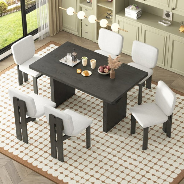 English Elm Trexm Retro Farmhouse 7 Piece Dining Set Ash Veneer Trestle Table Six Upholstered Chairs ST000133AAE-2026