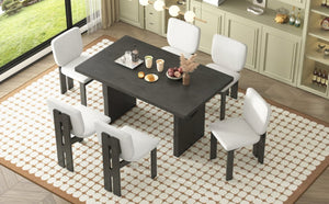English Elm Trexm Retro Farmhouse 7 Piece Dining Set Ash Veneer Trestle Table Six Upholstered Chairs ST000133AAE-2026