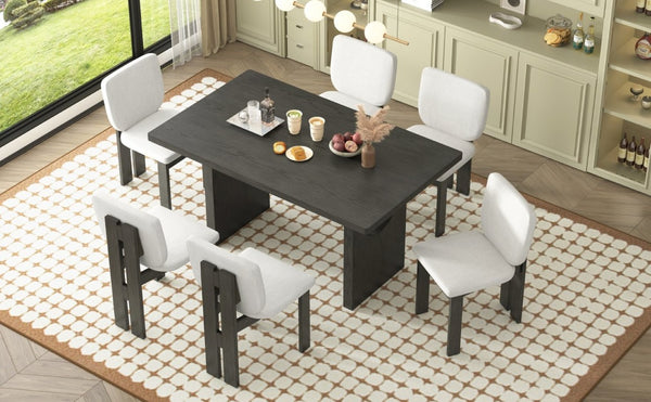 English Elm Trexm Retro Farmhouse 7 Piece Dining Set Ash Veneer Trestle Table Six Upholstered Chairs ST000133AAE-2026