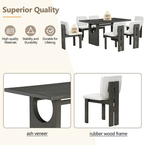 English Elm Trexm Retro Farmhouse 7 Piece Dining Set Ash Veneer Trestle Table Six Upholstered Chairs ST000133AAE-2026