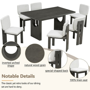 English Elm Trexm Retro Farmhouse 7 Piece Dining Set Ash Veneer Trestle Table Six Upholstered Chairs ST000133AAE-2026