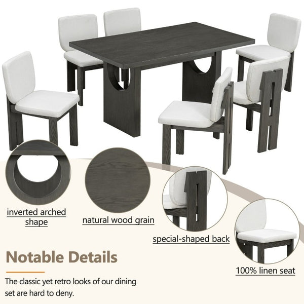 English Elm Trexm Retro Farmhouse 7 Piece Dining Set Ash Veneer Trestle Table Six Upholstered Chairs ST000133AAE-2026