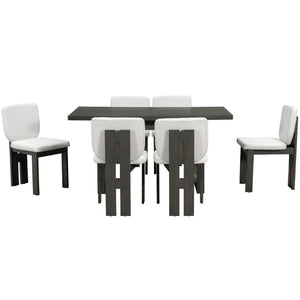 English Elm Trexm Retro Farmhouse 7 Piece Dining Set Ash Veneer Trestle Table Six Upholstered Chairs ST000133AAE-2026