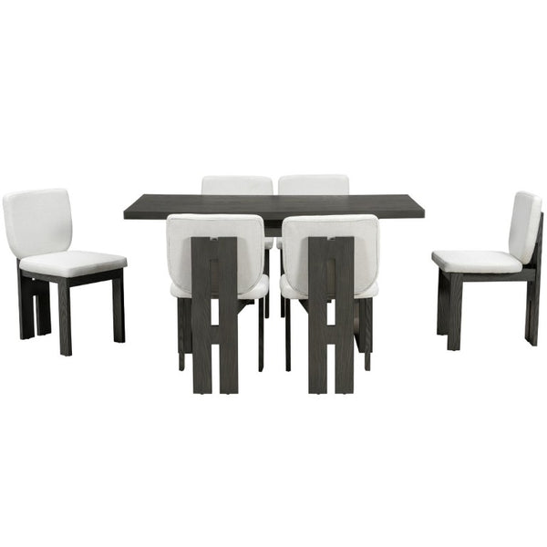 English Elm Trexm Retro Farmhouse 7 Piece Dining Set Ash Veneer Trestle Table Six Upholstered Chairs ST000133AAE-2026