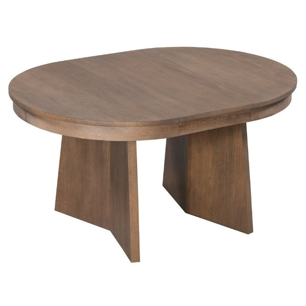 English Elm Trexm Retro Round Extendable Dining Set Oak Veneer Table with Rattan Back Chairs Beige/Walnut ST000140AAD