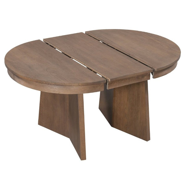 English Elm Trexm Retro Round Extendable Dining Set Oak Veneer Table with Rattan Back Chairs Beige/Walnut ST000140AAD