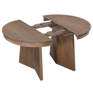 English Elm Trexm Retro Round Extendable Dining Set Oak Veneer Table with Rattan Back Chairs Beige/Walnut ST000140AAD