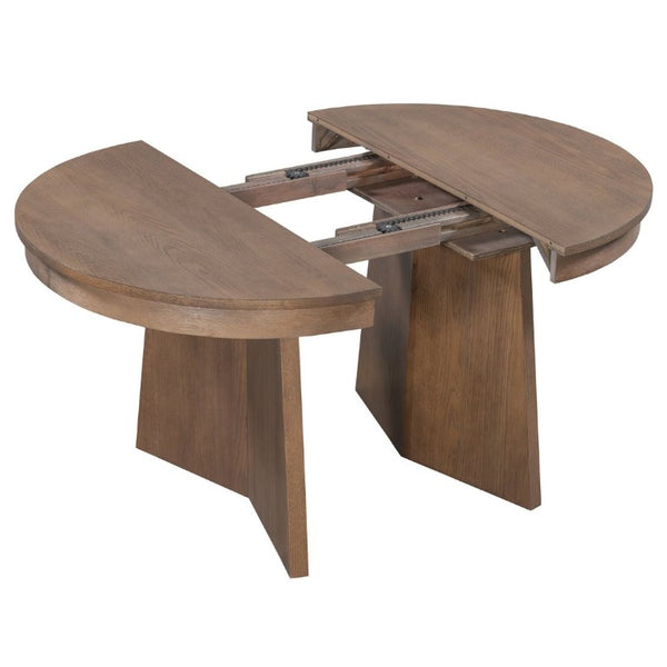 English Elm Trexm Retro Round Extendable Dining Set Oak Veneer Table with Rattan Back Chairs Beige/Walnut ST000140AAD