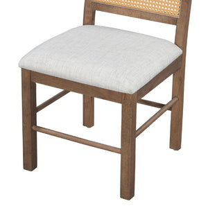 English Elm Trexm Retro Round Extendable Dining Set Oak Veneer Table with Rattan Back Chairs Beige/Walnut ST000140AAD
