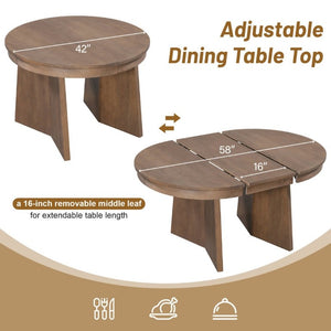 English Elm Trexm Retro Round Extendable Dining Set Oak Veneer Table with Rattan Back Chairs Beige/Walnut ST000140AAD