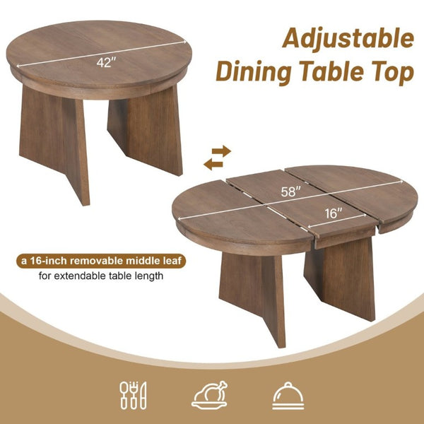 English Elm Trexm Retro Round Extendable Dining Set Oak Veneer Table with Rattan Back Chairs Beige/Walnut ST000140AAD