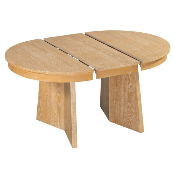 English Elm Trexm Retro Round Extendable Dining Set Oak Veneer Table with Rattan Back Chairs Natural Wood Wash ST000140AAE