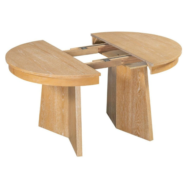 English Elm Trexm Retro Round Extendable Dining Set Oak Veneer Table with Rattan Back Chairs Natural Wood Wash ST000140AAE