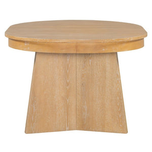 English Elm Trexm Retro Round Extendable Dining Set Oak Veneer Table with Rattan Back Chairs Natural Wood Wash ST000140AAE