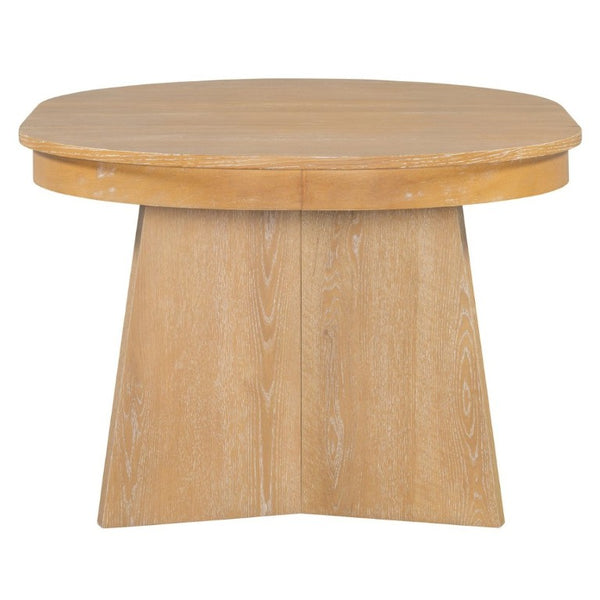 English Elm Trexm Retro Round Extendable Dining Set Oak Veneer Table with Rattan Back Chairs Natural Wood Wash ST000140AAE