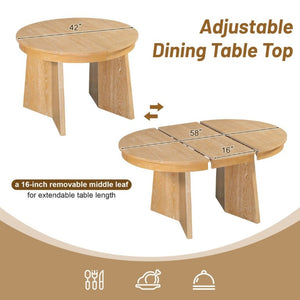 English Elm Trexm Retro Round Extendable Dining Set Oak Veneer Table with Rattan Back Chairs Natural Wood Wash ST000140AAE