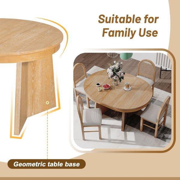 English Elm Trexm Retro Round Extendable Dining Set Oak Veneer Table with Rattan Back Chairs Natural Wood Wash ST000140AAE