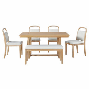English Elm Trexm Farmhouse Six-piece Dining Set with Rubberwood Legs Upholstered Chairs and Bench Natural ST000159AAD
