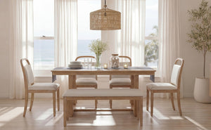 English Elm Trexm Farmhouse Six-piece Dining Set with Rubberwood Legs Upholstered Chairs and Bench Natural ST000159AAD
